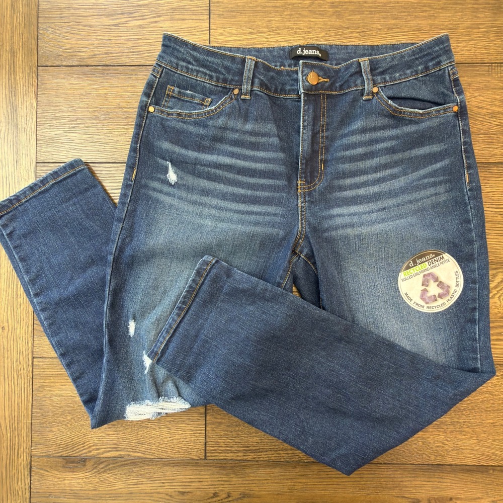 d.jeans Recycled Denim High Waist Rolled Girlfriend Ankle Petite Jeans 12P New